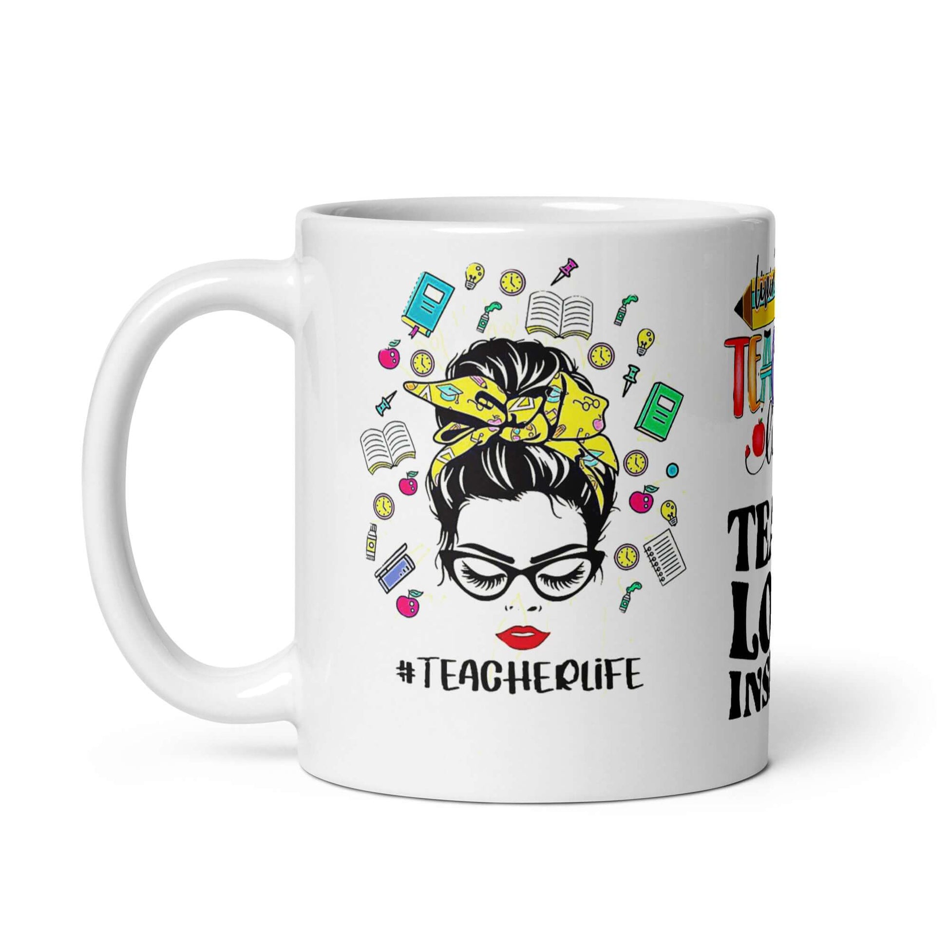 Beste Lehrer Tasse mit buntem #TeacherLife Design und Lehrer-Motiv, ideal für den Schreibtisch oder das Lehrerzimmer.